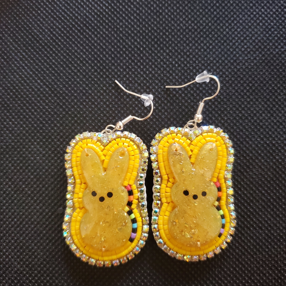 Handmade Beaded Yellow Peep Bunny Earrings I Made Myself